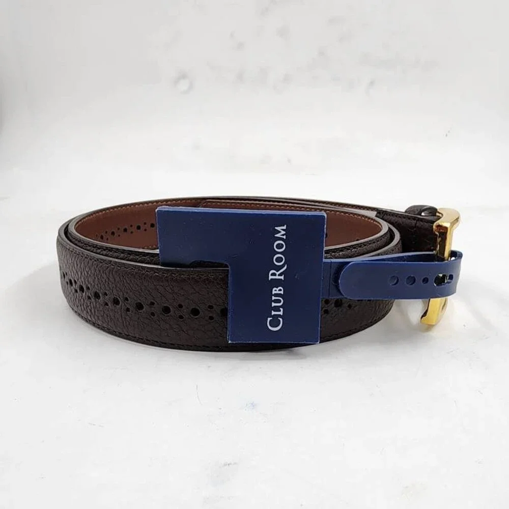 Club Room Faux Leather Brogue Casual Belt Men's M 34-36 Brown Adjutsable